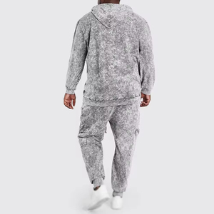 Sudadera con capucha para hombre, talla grande, 100% algodón, gris sólido lavado, informal, de largo completo, corte holgado, con cordón y bolsillos. - Product Image 4