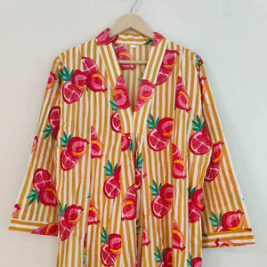 Vestido Largo de Verano con Estampado Floral, Cuello en V y Manga Larga, 100% Algodón |   Ropa Casual Ligera y Transpirable para Fiestas - Product Image 1