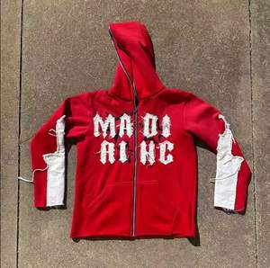 Sweat à capuche pour hommes avec logo personnalisé 100% coton polaire hiver lourd haute qualité vintage vieilli brodé fermeture éclair - Product Image 3