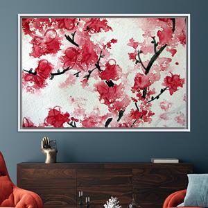 Impression sur toile de fleurs de cerisier Sakura - Art floral zen japonais, toile encadrée blanche - Product Image 1