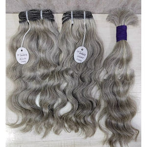 Extensiones de Cabello Humano Natural de Doble Trama de 26 Pulgadas, Estilo Templo del Sur de la India, Color Gris Liso, Paquete al por Mayor - Product Image 1