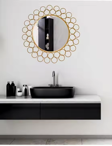 กระจกกรอบเหล็กตกแต่งผนังทรงกลมที่ทันสมัยสำหรับห้องนั่งเล่นกระจกตกแต่งบ้านแบบหรูหรา - Product Image 2