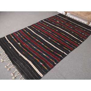 Alfombra Turca, Alfombra Vintage de 4.8x7.9 pies, Alfombra Negra de Lana del Suroeste - Product Image 2