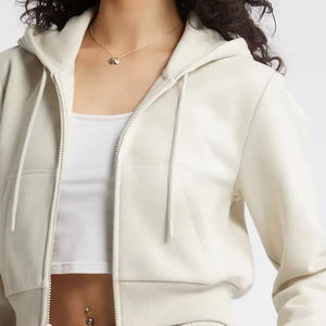 Venta al por mayor caliente niñas de gran tamaño Zip up Crop Hoodie ácido lavado en blanco recortado Tops suelta Vintage Hoodie Mujer - Product Image 4