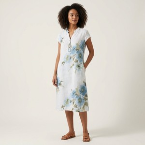 เสื้อคลุมแขนสั้นลายดอกไม้ คอแบบตูนิเซีย ผ้าลินิน 100% - Product Image 1