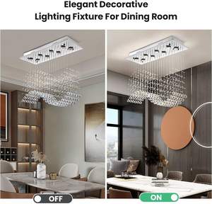 Candelabro de cristal 8 luces Rectángulo Montaje empotrado Luz de techo Onda Gota de lluvia Iluminación colgante de cristal - Product Image 5