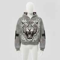 Sudadera con capucha desgastada de alta calidad para hombre, estilo Y2K, con cremallera completa, bordado personalizado, impresión DTF/DTG, corte regular, peso pesado, para invierno