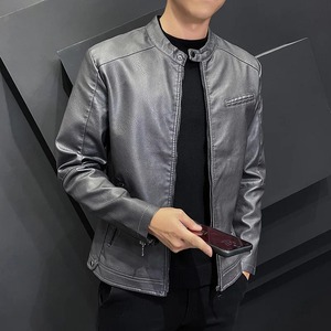 Veste coupe-vent coupe-vent pour homme printemps automne décontracté moto chaud col montant cuir PU toile tissu coupe-vent chaud - Product Image 2