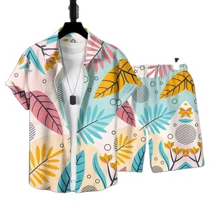 Conjunto de Camisa y Pantalones Cortos de Playa para Hombre, Estampado Hawaiano, Transpirable, 100% Algodón, Manga Corta, Venta al Por Mayor - Product Image 2