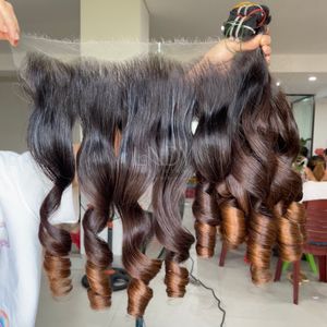 Bundles de couleur de pointe rebondissante Ombre de cheveux bruts de haute qualité avec frontal et faisceaux pour faire des perruques - Product Image 1