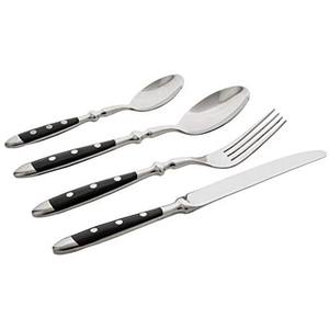 Ensemble de couverts en acier inoxydable argenté de designer avec manche noir pour table à manger, cuisine et réception - Product Image 6