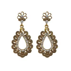 Kriaa Fine <b>Dangle</b> <b>Earrings</b> Antique <b>Gold</b> Plated with White Austrian Stone 1312006 Model - Product Image 1