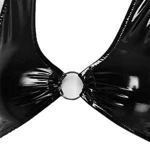 Sujetador de cuero de talla grande para mujer, tela tejida ligera con decoración de botones, teñido liso para adultos - Product Image 4