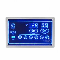 Panneau de commande informatique de style paysager pour sauna infrarouge avec boutons de commande, écran LCD, système audio intégré et interrupteur d'alimentation