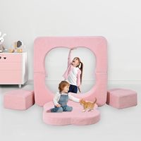 Sofa Modular Anak-Anak Biru 2-Dudukan Berbahan Kain Corduroy Lembut dengan Bantal yang Dapat Dilepas Desain Ringkas untuk Penggunaan Sekolah