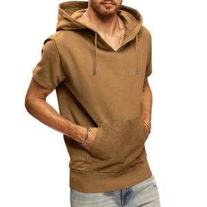 2025 nuevos hombres de estilo europeo americano Athleisure Pullover Casual con capucha impreso digitalmente verano manga corta patrón sólido - Product Image 2