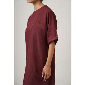 Robe d'été décontractée pour femmes, style kaftan, en tricot marron foncé, longueur au sol, écologique, naturelle, coupe ample, manches courtes - Product Image 3