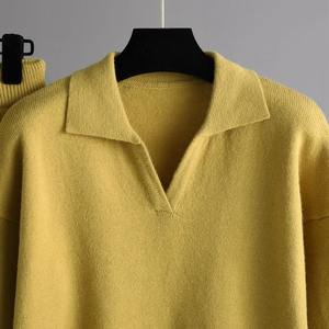 Ensembles tricotés à col rabattu décontracté pour femmes-deux pièces pull pantalon tenues amples pulls de survêtement avec motif solide - Product Image 5