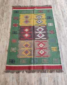 Wool Jute Kilim Handwoven <b>Rug</b> Green Jute Kilim Jute Flatweave Bohemian Indian Dhurrie Navajo Kilim Custom <b>Rug</b> <b>for</b> Bedroom - Product Image 1