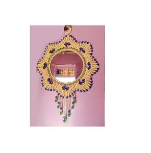 Espejo montado en la pared de macramé con acabado natural de aspecto estándar, decoración navideña, accesorios interiores coloridos y decorativos - Product Image 2