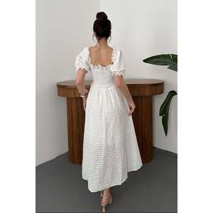 White Smocked Broderie <b>Dress</b> - White - Product Image 5