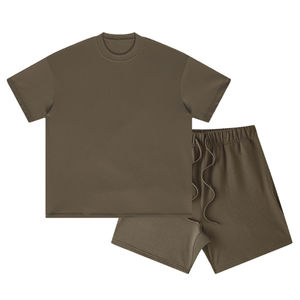 Haute qualité personnalisé en ligne en gros hommes été coton ensembles courts respirant décontracté vêtements de rue solide imprimé 2 pièces - Product Image 4