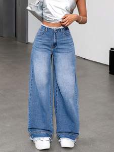 Haute qualité femmes pantalons et pantalons jambes larges Palazzo bleu Denim Slim Fit Vintage décontracté mode ventes entières - Product Image 2