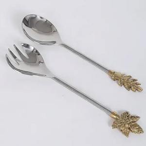 Juego de servicio de ensaladas con mango de piña de latón, cuchara de café con logo grabado con pulido de espejo - Product Image 4