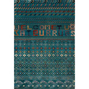 Tapis Manchaha bleu noué à la main en laine et soie de bambou, épaisseur 10 mm, motif géométrique abstrait, rectangulaire, pour couloir et maison, modèle Les-821 - Product Image 1