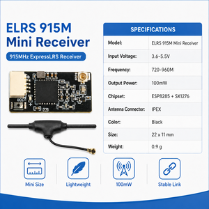 ตัวรับสัญญาณ ELRS 915MHz Mini FPV 100mW เสาอากาศ IPEX ESP8285 SX1276 สำหรับโดรน RC แบบปีกตรึงและควอดคอปเตอร์ - Product Image 3