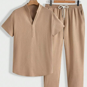 OEM logo personnalisé broderie design imprimé été nouveau costume de sport décontracté pour hommes européens et américains ensemble pantalon long à manches courtes - Product Image 1