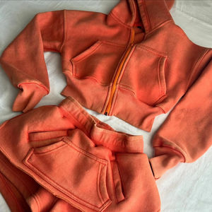 Female Zipper Blank Distressed Acid Wash Sweatshirts Skirts <b>Jogger</b> Woman Tracksuits Cropped Hoodie and Short Set 2 piece set - Product Image 4