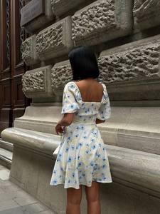 Vestido Midi de verano floral elegante con correas de lazo en los hombros Tela suave y ligera para uso diario o en la playa - Product Image 2