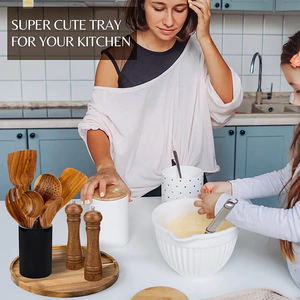 Bandeja decorativa redonda de madera para decoración del hogar hecha de hermosa madera de acacia Ideal para cocina o mesa de centro de la India - Product Image 3