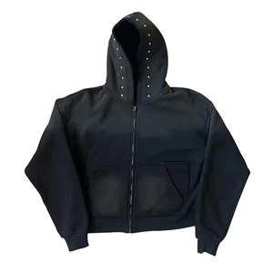 Fabricants de sweats à capuche zippés en strass de haute qualité personnalisés avec lavage à la pierre 100% coton recadrée boxy lavage à l'acide sweat à capuche hommes 2025 - Product Image 2