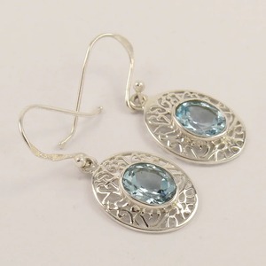 <b>Solid</b> 925 Sterling <b>Silver</b> Natural Blue Topaz Gemstone Handmade <b>Earring</b> Jewelry 925 <b>Silver</b> Jewelry - Product Image 3