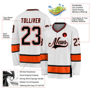 Professional White Orange <b>Men's</b> Ice Hockey Jersey 100% Polyester Breathable Mesh V Neck Custom Design Quick Dry Club Teamwear - Product Image 2