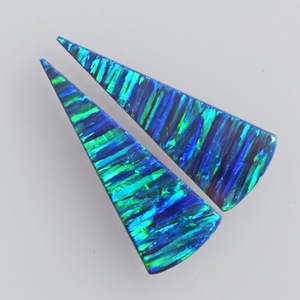 Par de Ópalos de 9 Quilates, Tamaño de Cabujón 37x14x2 MM, Forma Trillón, Pendientes Hechos a Mano, Fabricación de Joyas, Par de Piedras Preciosas, Proveedor de Ópalos de Diseño - Product Image 3