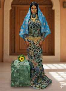 Tenue de luxe Couture somalienne Maqbal Ensemble en velours tissé Dirac Jacquard sergé slub Écologique Robe de poids moyen Filles Mariage - Product Image 5