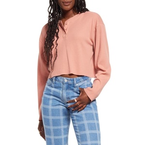 BP Women's Cotton Blend <b>Thermal</b> Henley Breathable Pink Dawn Color - Product Image 1