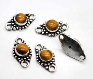 Oeil de Tigre Plaqué Argent Antique Pierres Précieuses Double Boucle Connecteur 20X11mm NC48 Fabrication de Bijoux Charme Résultats Lot - Product Image 2