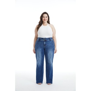 2023 personnalisé grande taille jeans femmes taille haute stretch denim pantalon droit avec commande en gros - Product Image 6