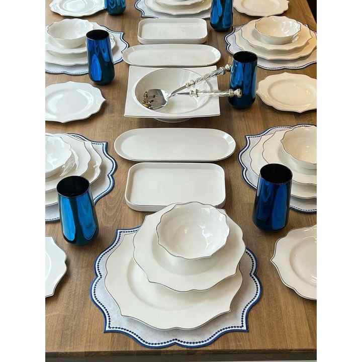 Dinner Set Negro Silver Blue 43 Pieces for 6 People