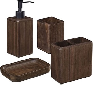 Juego de accesorios de bambú para baño, dispensador de jabón líquido, soporte de cepillo de dientes y plato de jabón, 3 piezas - Product Image 3