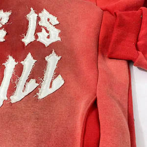 Sudaderas con cremallera recortadas personalizadas para hombres de doble capa con borde cortado desteñido al sol dobladillo crudo parche desgastado bordado invierno logotipo personalizado - Product Image 4