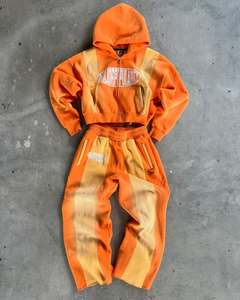 Ensemble pantalon de survêtement et sweat à capuche personnalisé, poids lourd, jambe droite, coutures contrastées, sérigraphie, survêtement pour hommes - Product Image 1