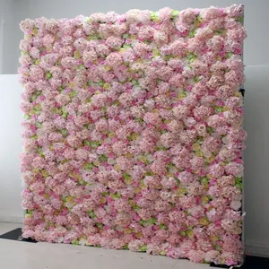 批发定制白色粉色婚庆用品装饰玫瑰背景丝人造装饰花卉纹理墙