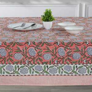 <b>Tablecloth</b> Dark Pink Indian Hand-Block Floral Printed Cotton Table Cover Table To French <b>Tablecloth</b> Wedding Events Home Decor - Product Image 2