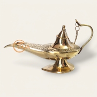 Lampe à huile décorative de style nautique Aladdin Genie avec brûleur d'encens Chirag en laiton plaqué or