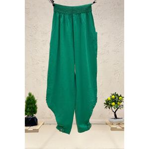 Paça Düğmeli Fileli Keten Şalvar Pantolon - Product Image 6